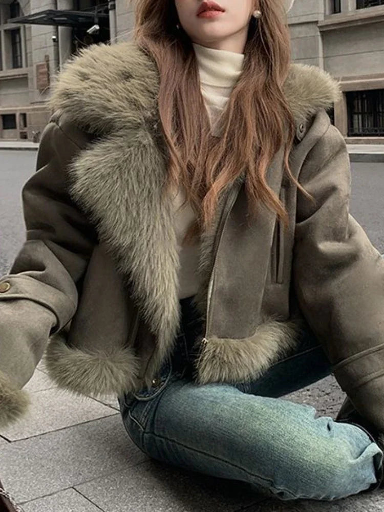Faux Suede Leather Jacket Party Dress