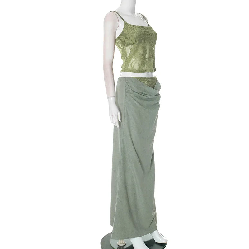 Printed Spaghetti Strap Maxi Skirt Set