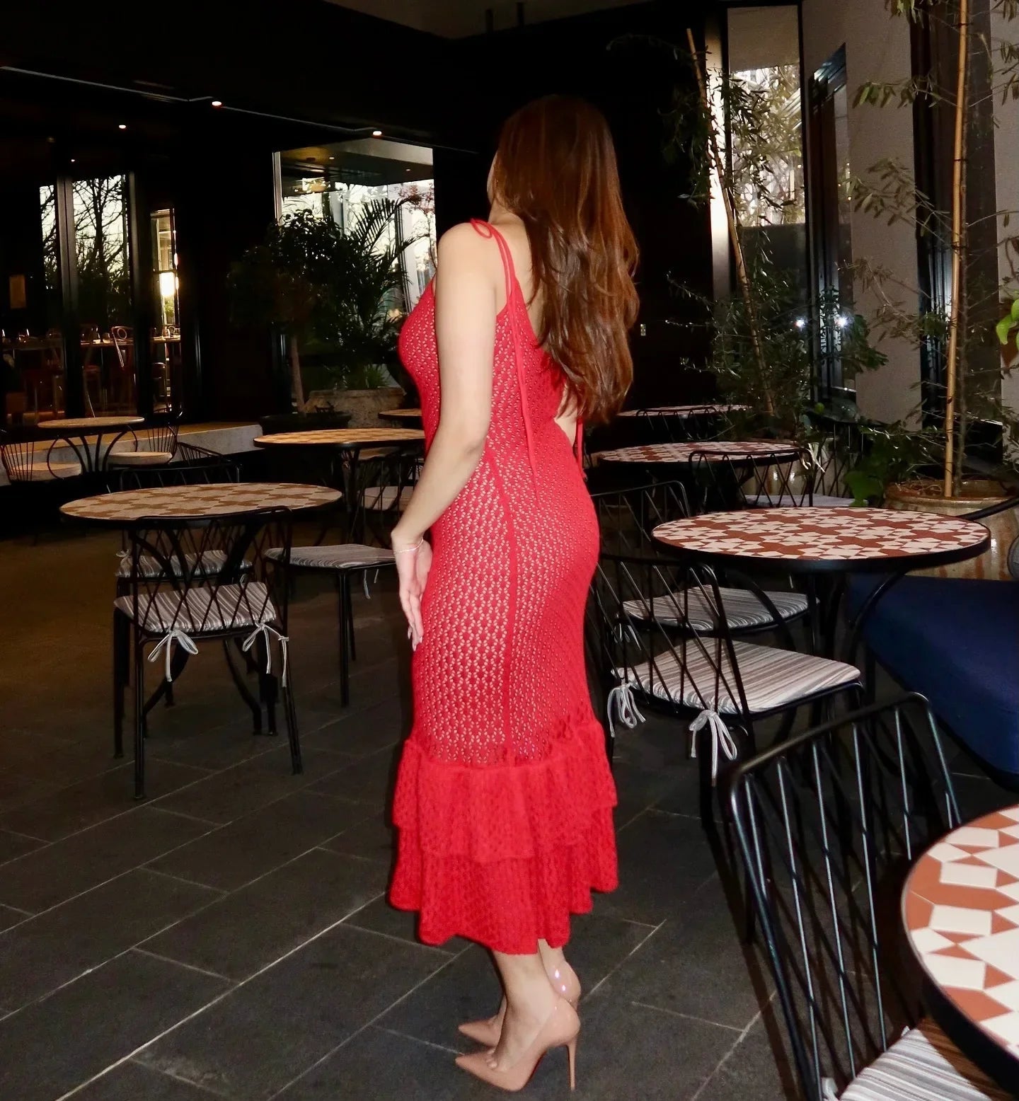 Crochet Ruffle Trim Maxi Dress