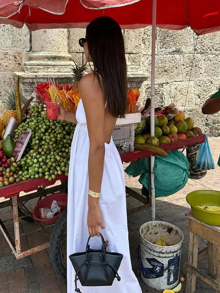 Backless V Neck Easy Fit Midi Dress