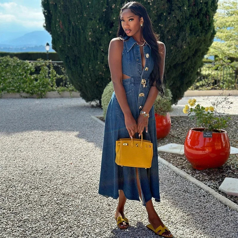 Denim Maxi Party Dress