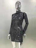 Diamond Crystal Long Sleeve Mini Party Dress