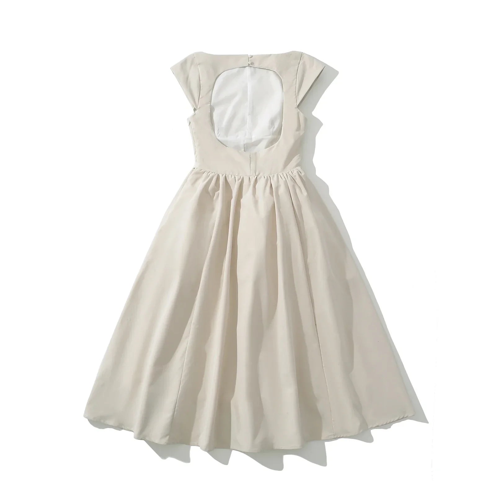 Short Sleeve Hollow Out Back Midi Dress