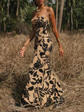 Leopard Print Bodycon Spaghetti Strap Backless Maxi Dress