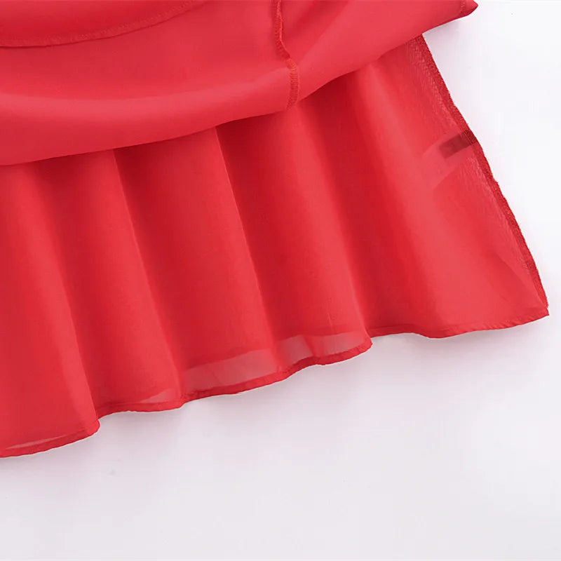 Red Bow Strap Elegant Tie Midi Dress