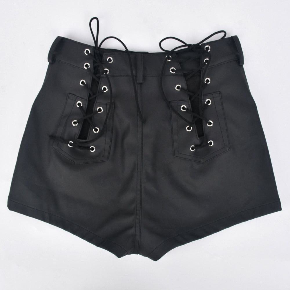 Hollow Lace-up Matte PU Trendy Short