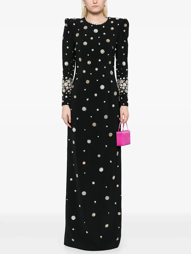 Long Sleeve Beaded Luxurious Maxi Dress