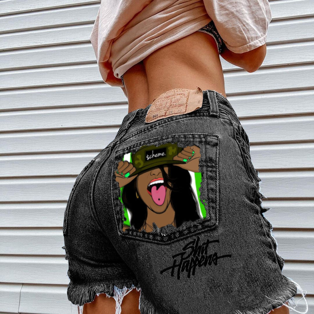 Printed Denim Playful Street Girl Short