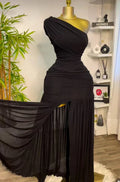One Shoulder Mesh Sleek Maxi Dress
