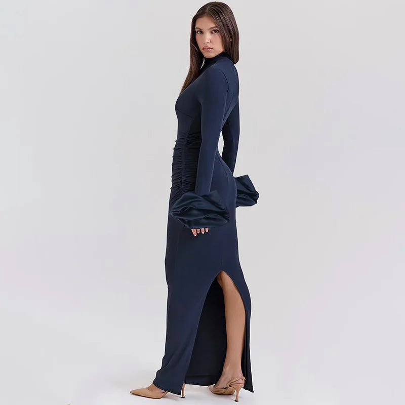 Bubble Long Sleeve Flowy Maxi Dress