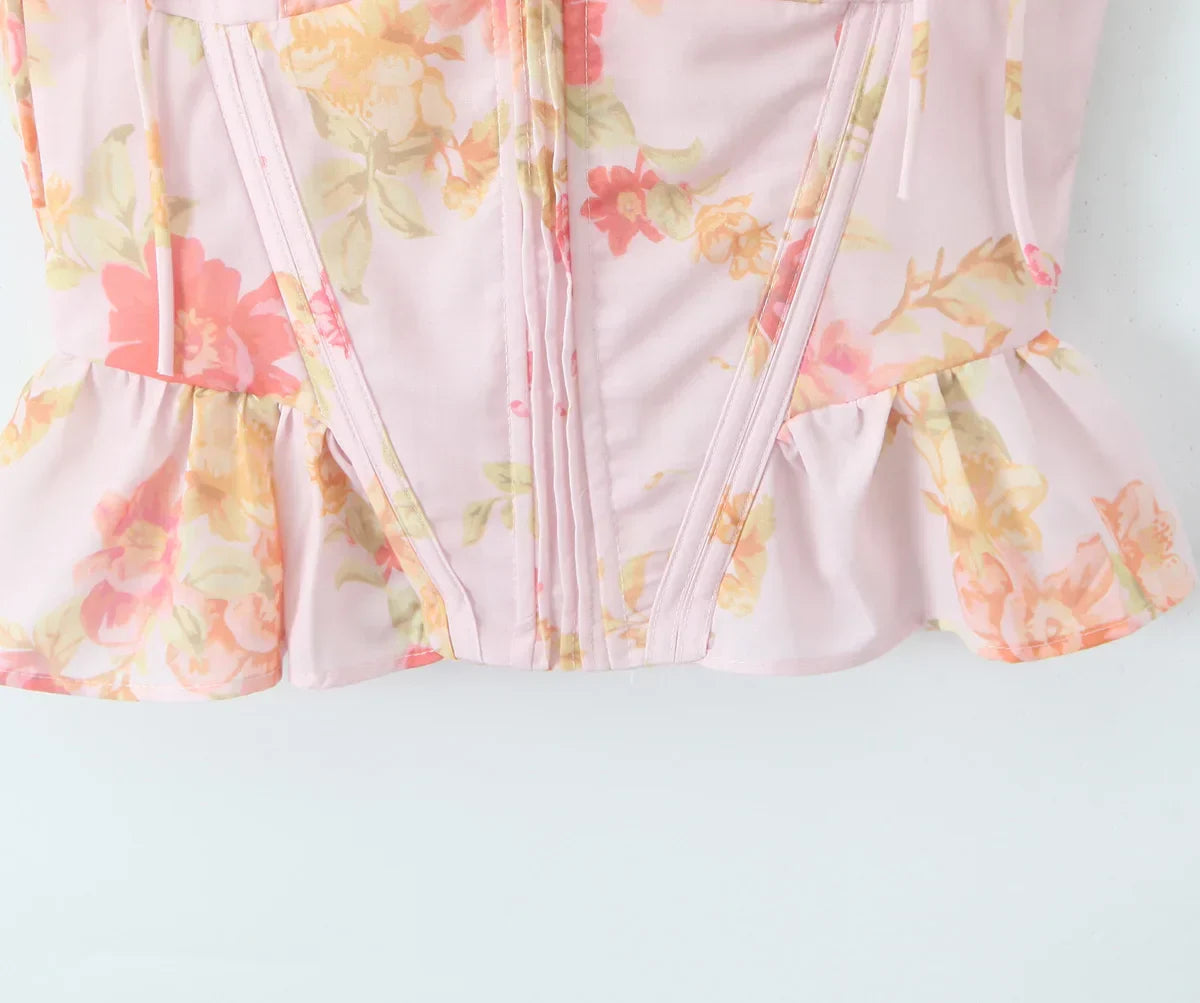 Ribbon Bow Strap Ruffle Hem Top Party Dress
