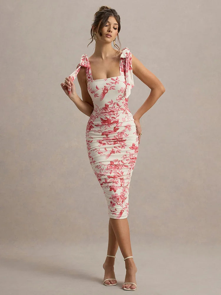 Floral Square Neck Vintage Midi Dress