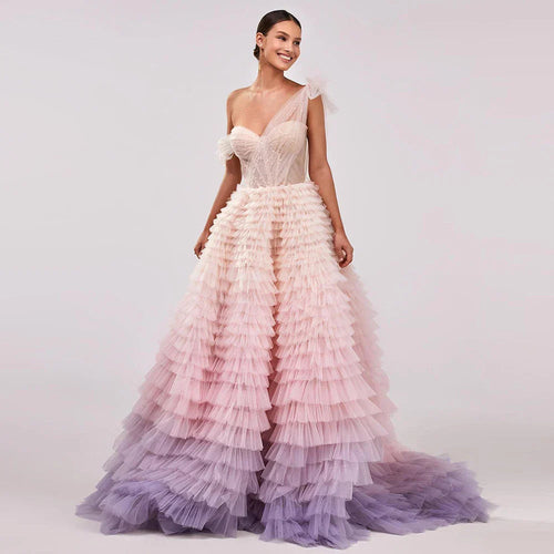 Pink Lilac One Shoulder Ball Gown Party Dress