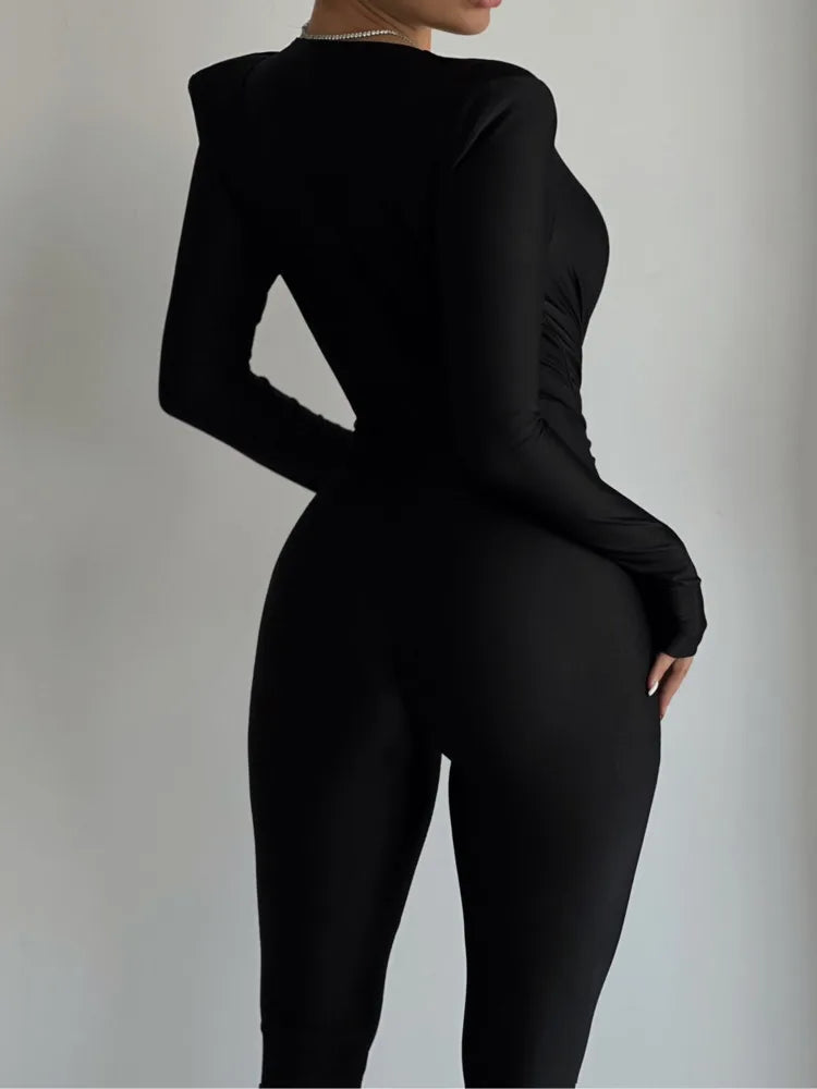 Black Long Sleeve High Waist Jumpsuit Party Dress