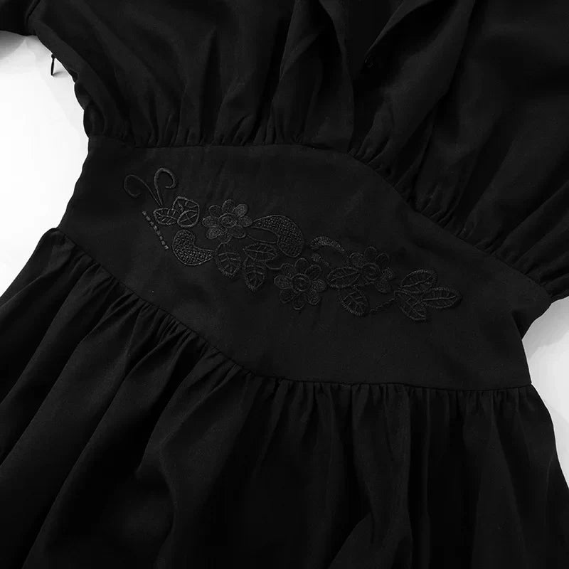 Pleated Turn Down Collar Chic Mini Dress