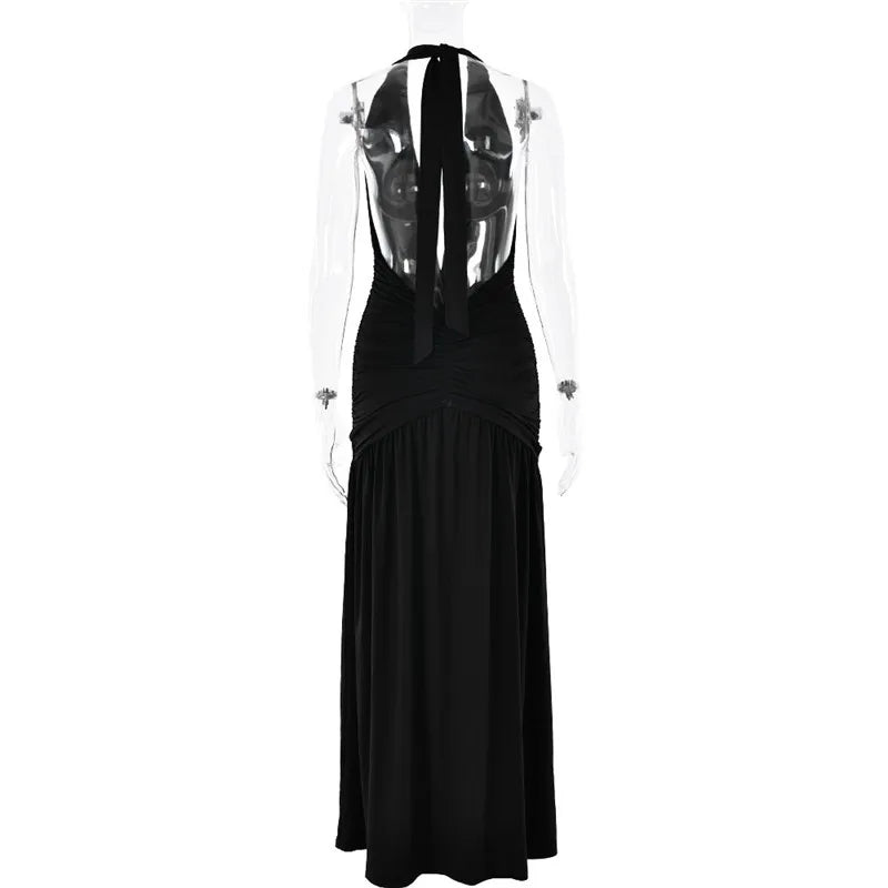 Open Back Solid Thigh High Split Party Dress