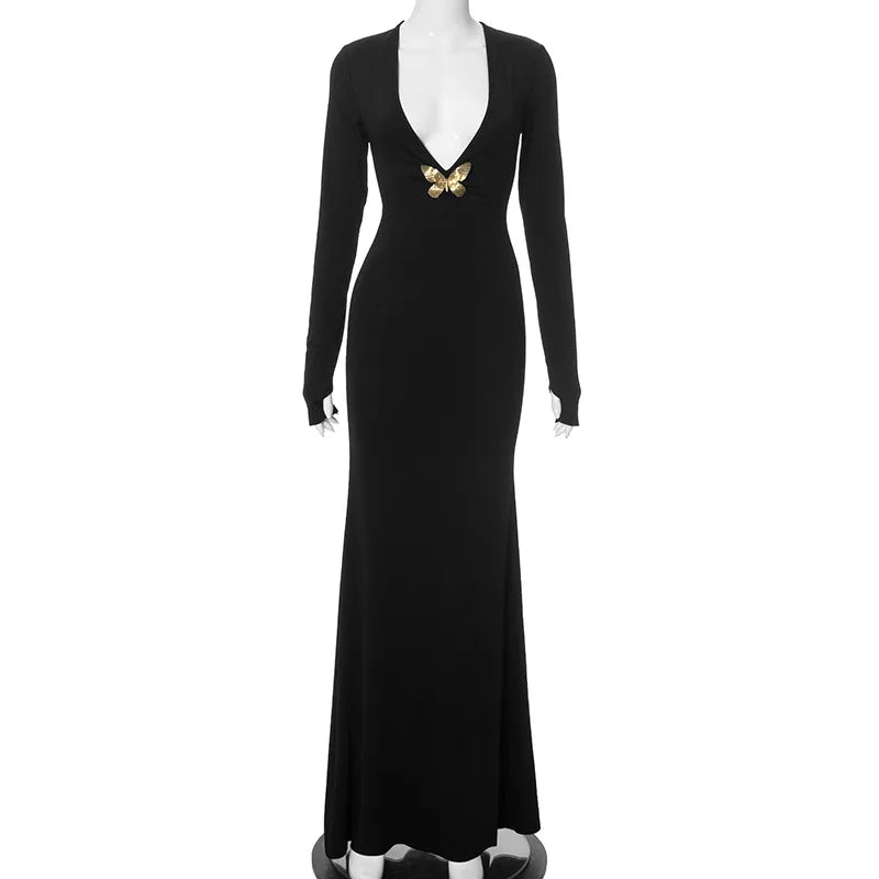 Black Fishtail Dramatic Butterfly Party Dress