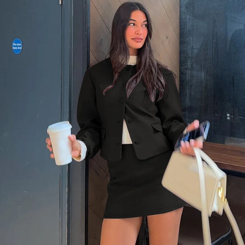 Round Neck Long Sleeve Mini Suit Sweater