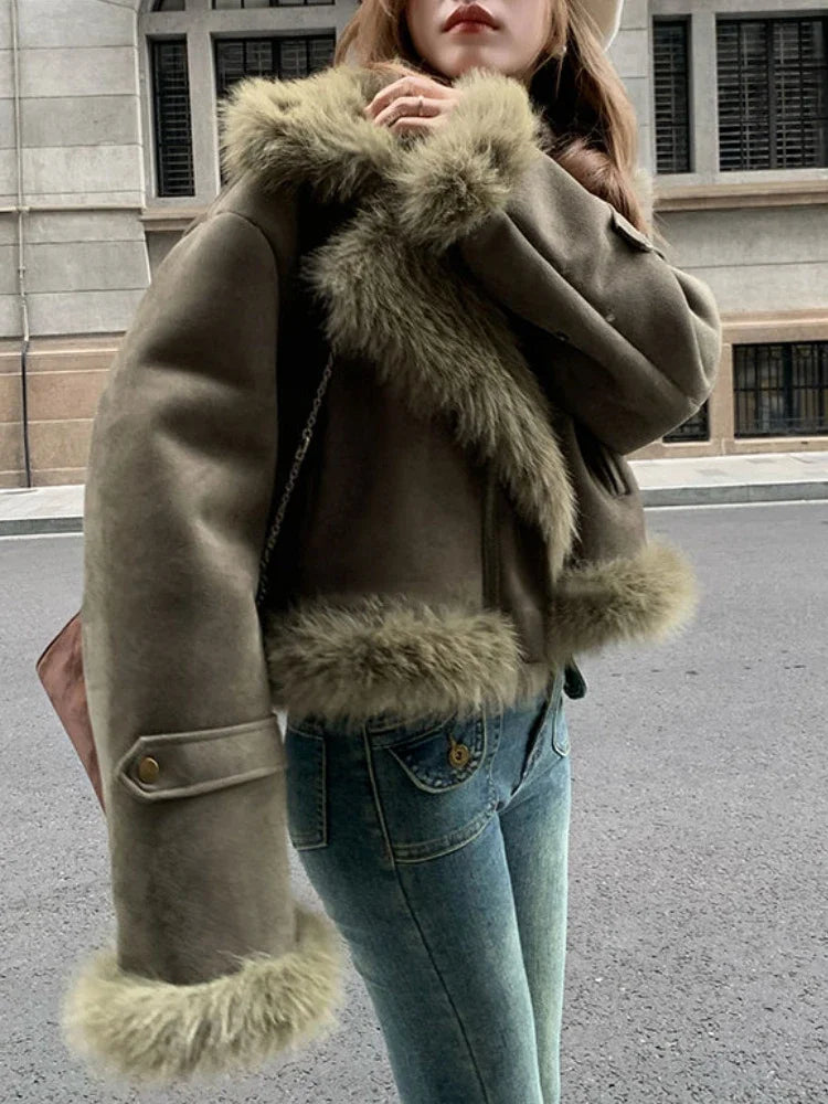 Faux Suede Leather Jacket Party Dress