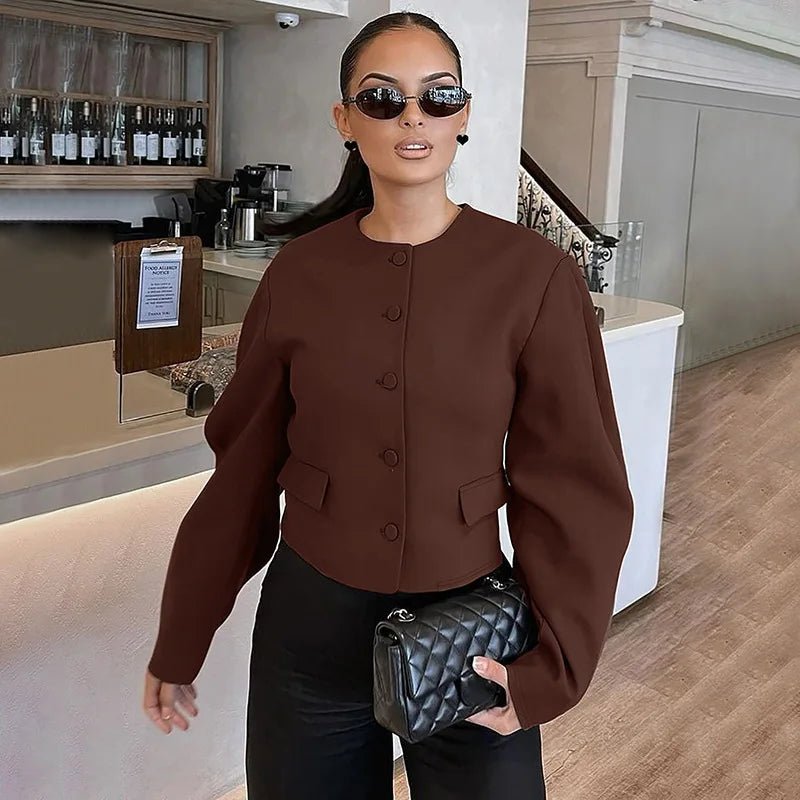 Round Neck Long Sleeve Jacket Suit Mini Dress
