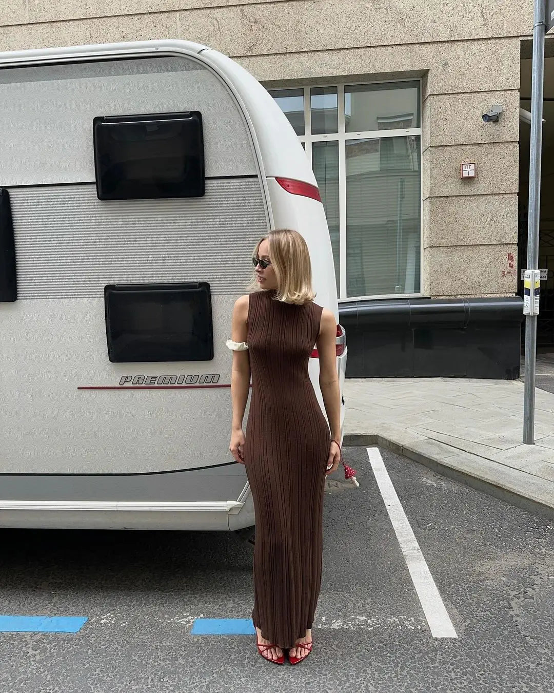 Sleeveless Turtleneck Casual Maxi Dress