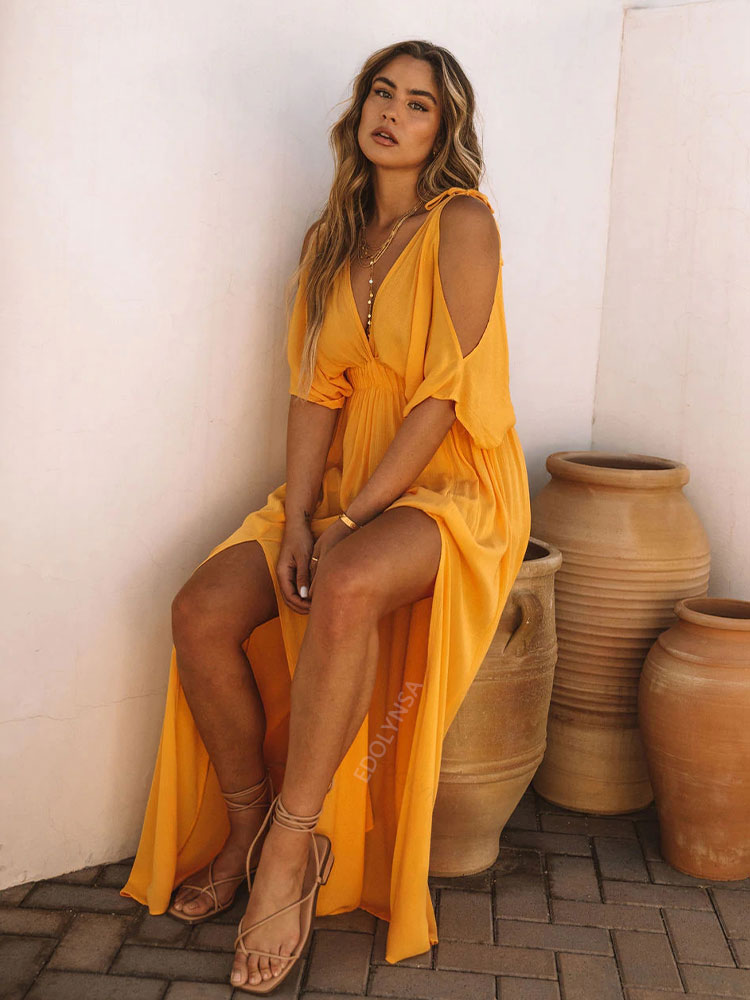 Solid Color Beach Style Maxi Dress