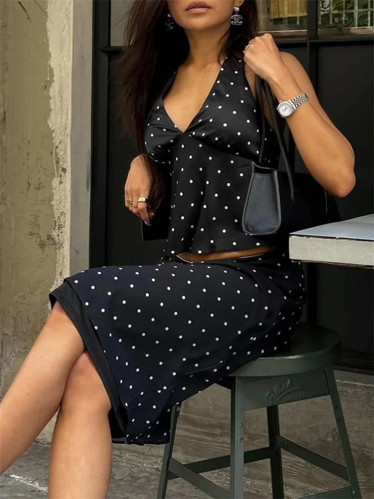 Lace Up Bow Sleeveless Top Skirt Mini Dress