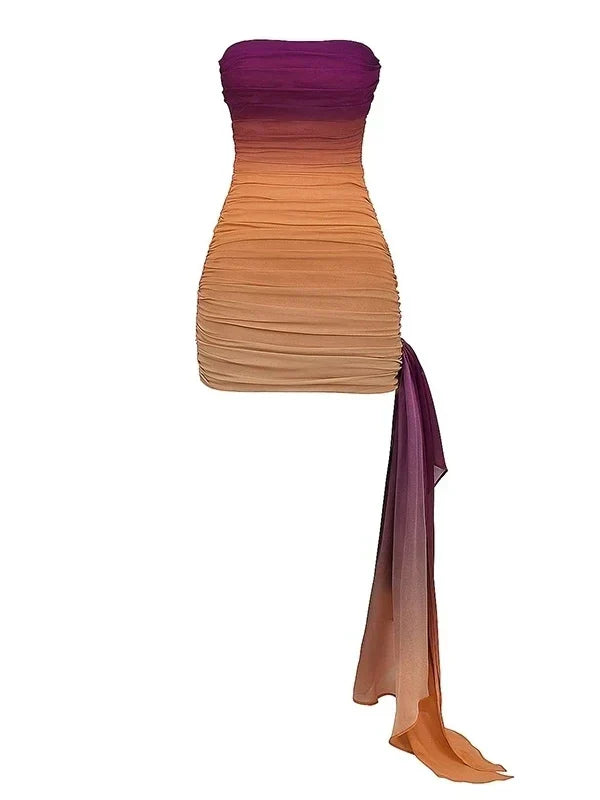 Ombre Draped Bodycon Tube Mini Party Dress