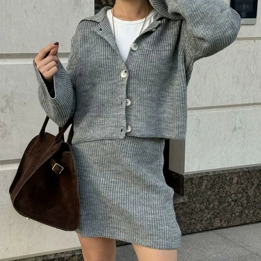 Lapel Cardigan Elastic Waist Mini Skirt Party Dress