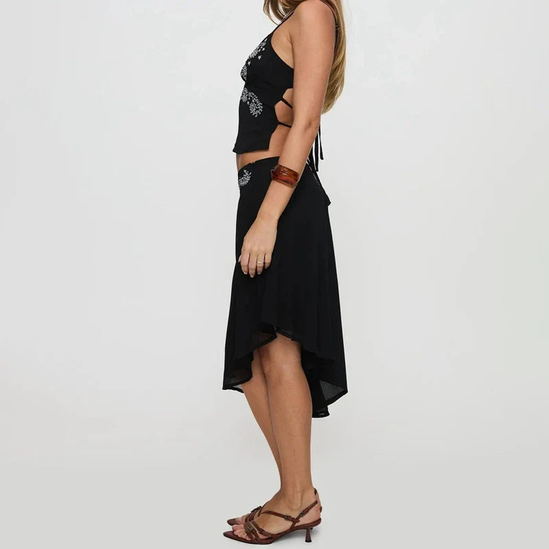 Floral Backless Tie Up Hem Midi Dress