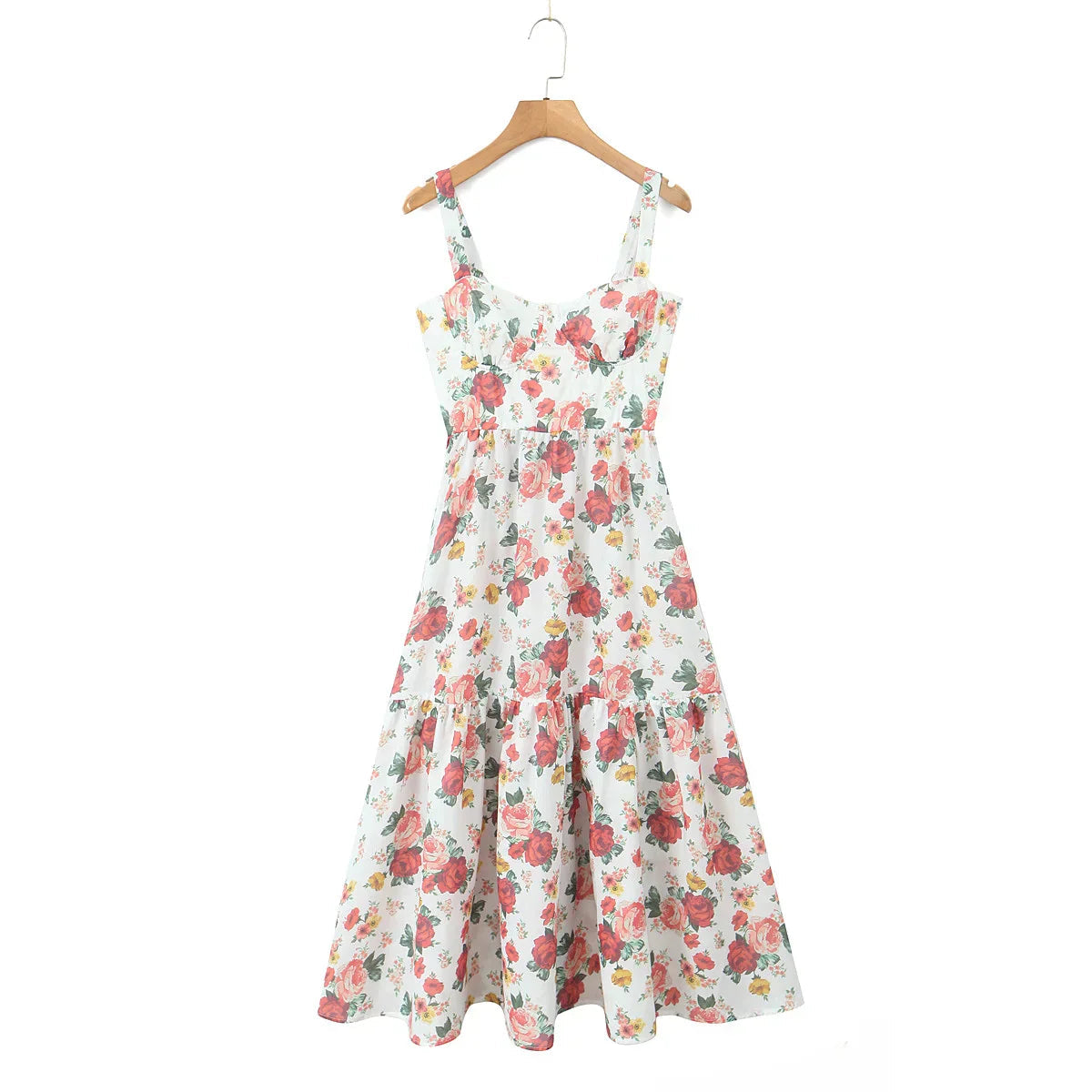 Floral Corset Ruffled Hem Midi Dress