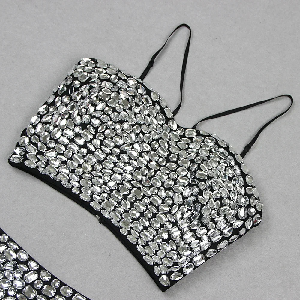 Diamond Decorated High Waist Jumpsuit Party Dress