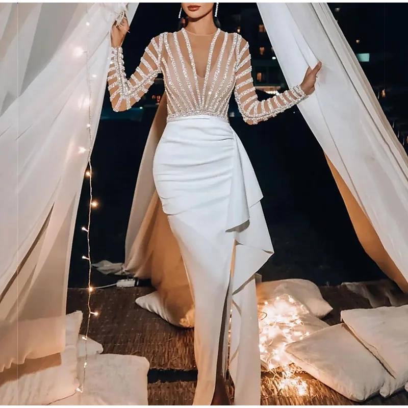 Sequin Lace Embroidered Irregular Maxi Dress