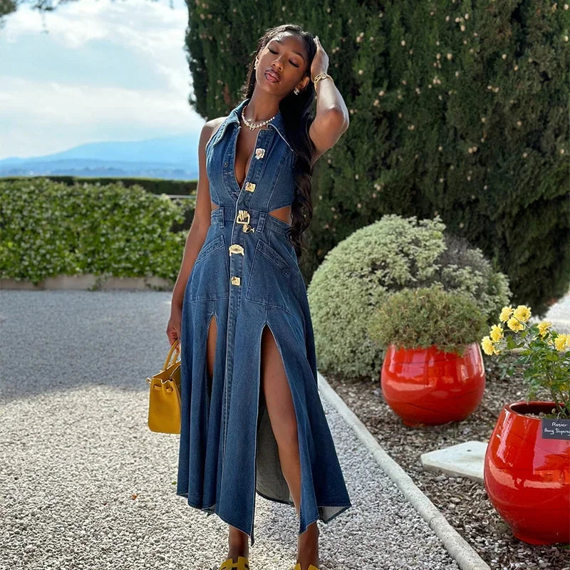 Denim Maxi Party Dress
