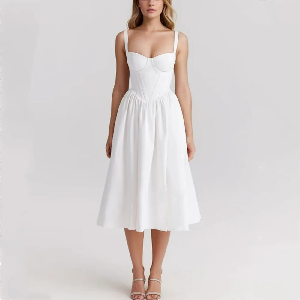 Corset Low Waist White Midi Dress