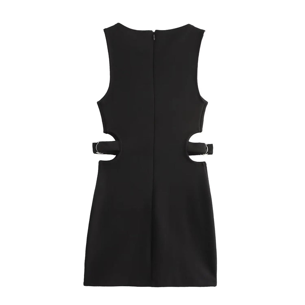 Crop Hollow Waist Black Mini Party Dress