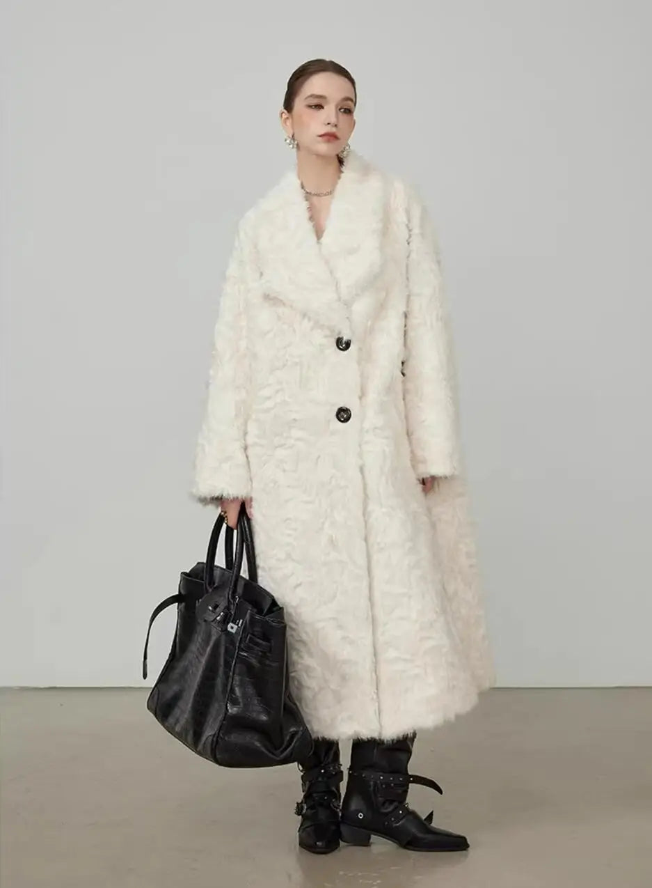 Large Lapel Shaggy Faux Fur Long Party Dress