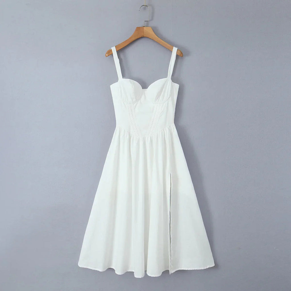 Corset Low Waist White Midi Dress