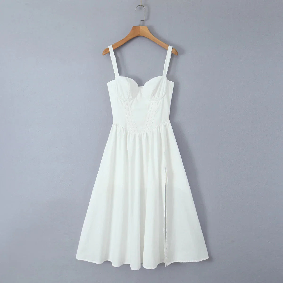 Corset Low Waist White Midi Dress