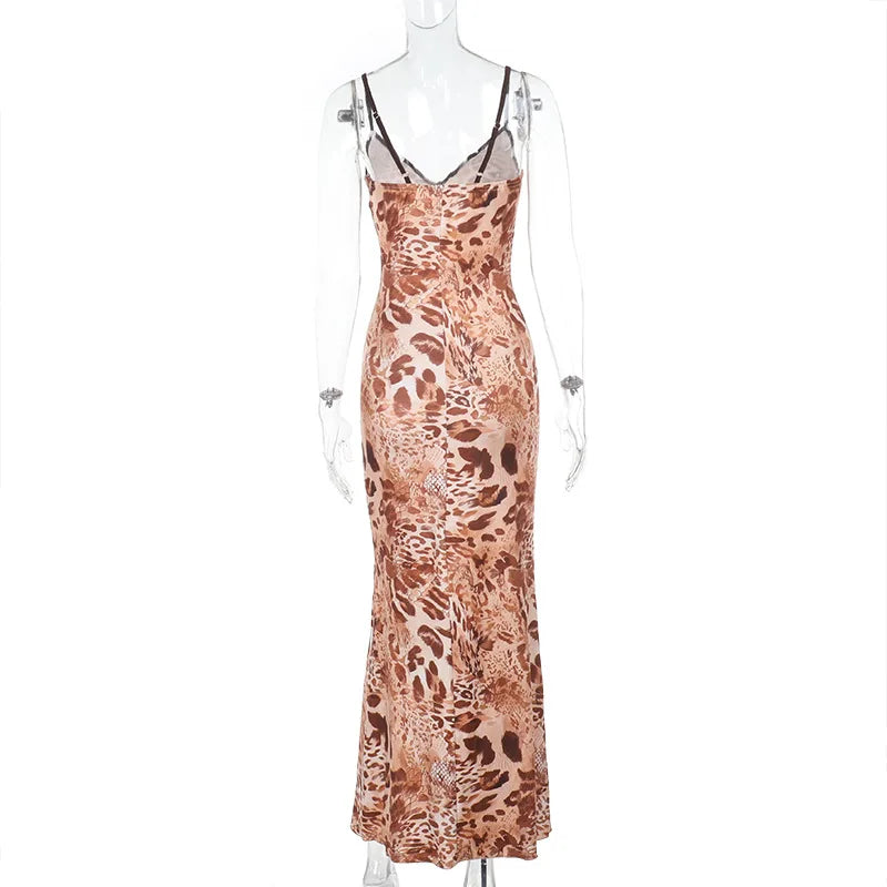 Leopard Print Backless Spaghetti Strap Party Dress
