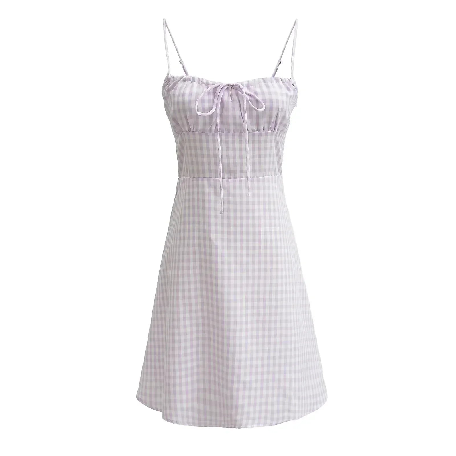 Spaghetti Strap Plaid Pink Midi Dress