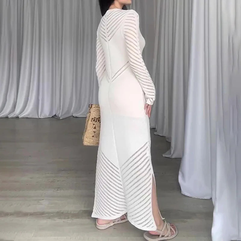 Sleeveless Patchwork Knit Maxi Dress