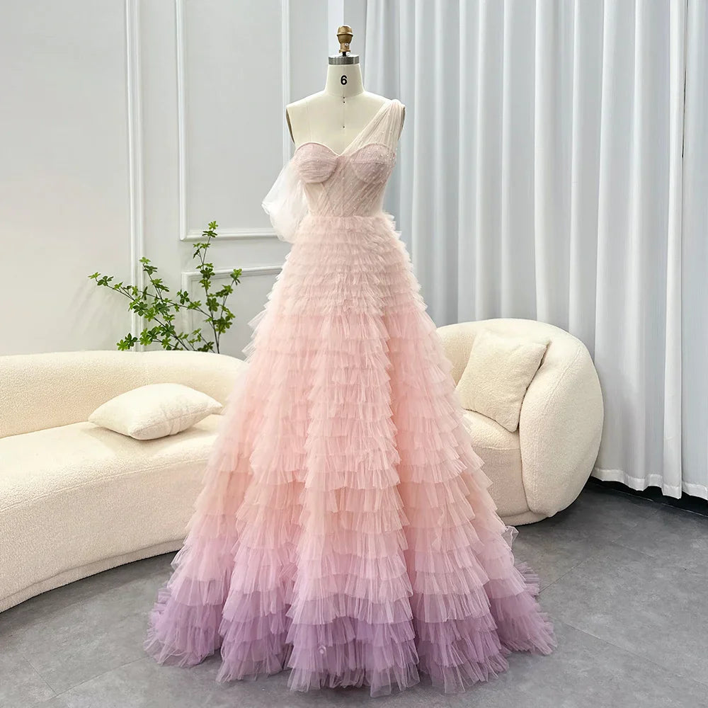 Pink Lilac One Shoulder Ball Gown Party Dress