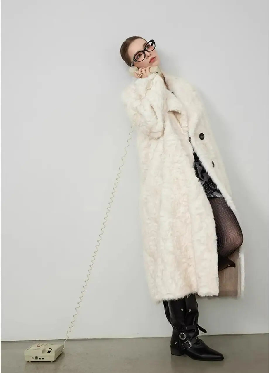 Large Lapel Shaggy Faux Fur Long Party Dress