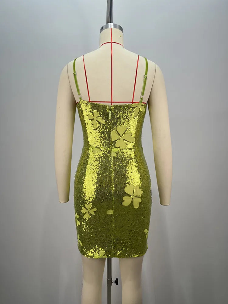 Sleeveless Mesh Sequined Butterfly Mini Party Dress