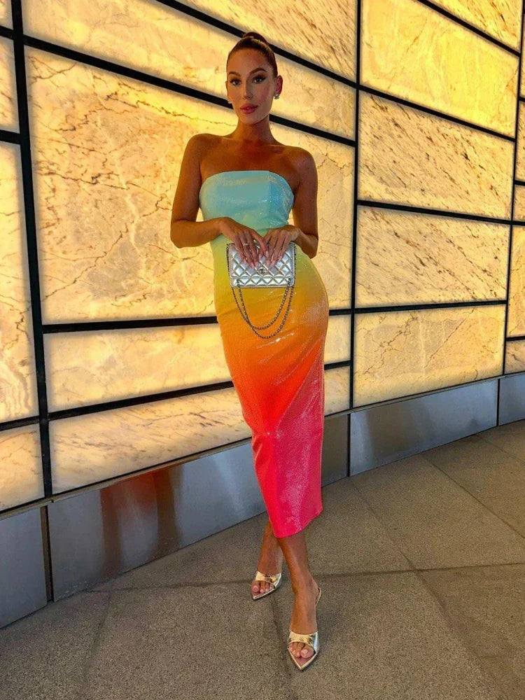 Ombre Sequin Party Midi Dress