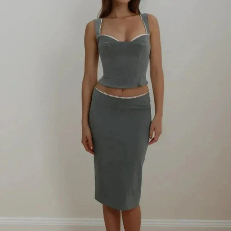 Spliced Lace Low Waist Midi Dress