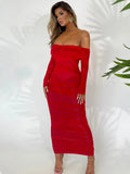 Off Shoulder Slash Neck Solid Maxi Dress