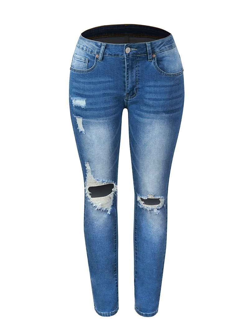 Blue Ripped High Waist Slim Denim Jean