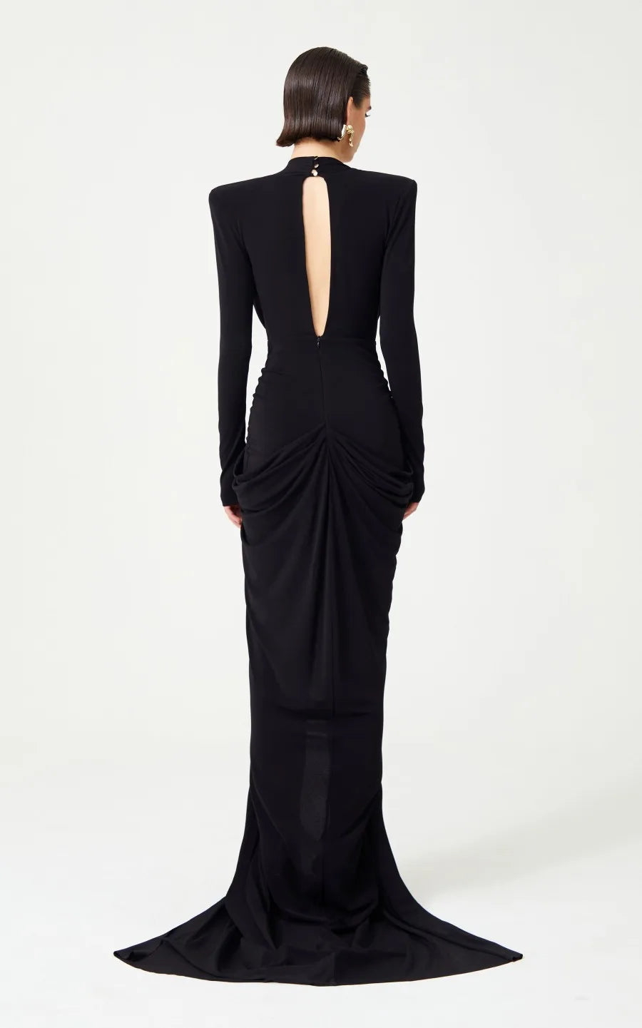Deep V Neck Long Sleeve Black Party Maxi Dress